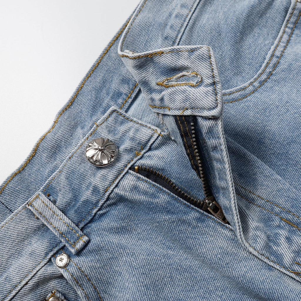 Chrome Hearts Herre Denim Shorts med Kryds Applikationer Blå Bomuld — Image 6