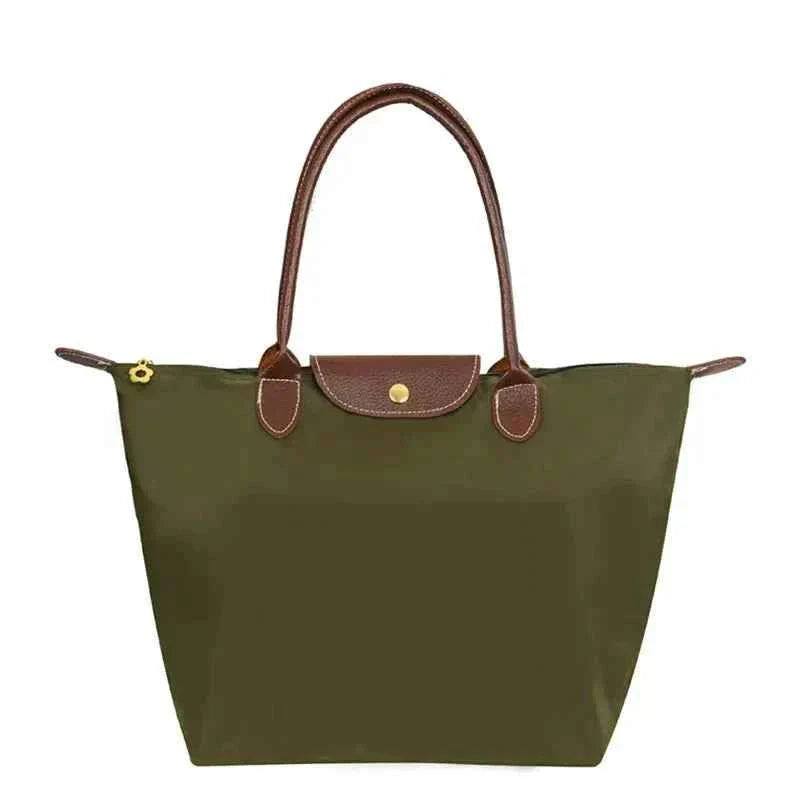 Elegant Nylon Shopper Taske med Læderhåndtag Vandafvisende Kvinder — Image 5