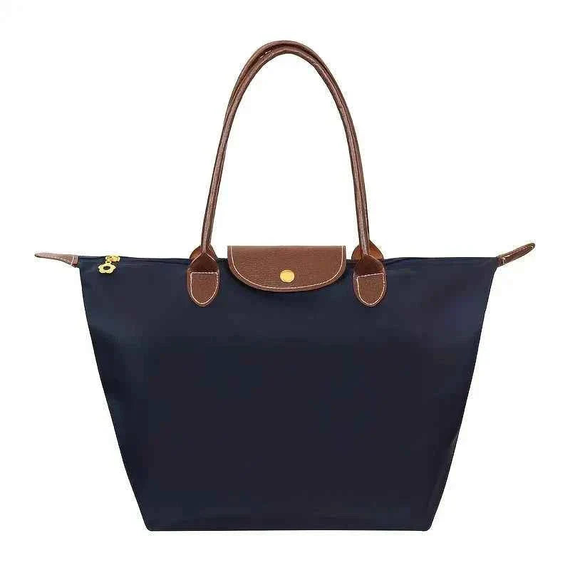 Elegant Nylon Shopper Taske med Læderhåndtag Vandafvisende Kvinder — Main Image
