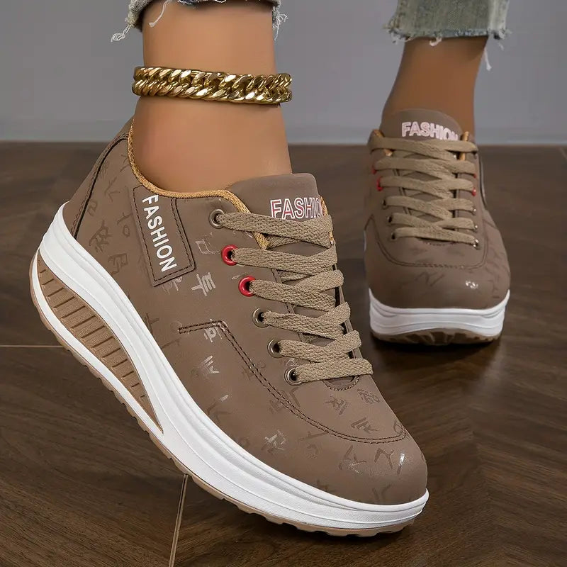 Fashion Dame Sneakers Syntetisk Læder Sort Hvid Komfortabel Snørebånd — Image 7