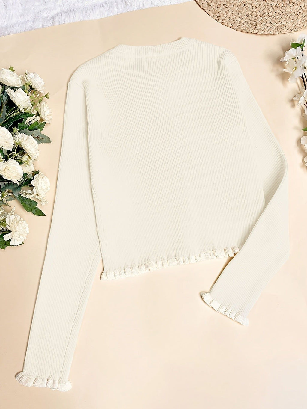 Ribstrikket Cardigan med Guldknapper og Lange Ærmer. Fås i flere farver. — Image 6