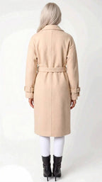 Elegant Beige Frakke med Bælte til Kvinder - Uldblanding, Medium