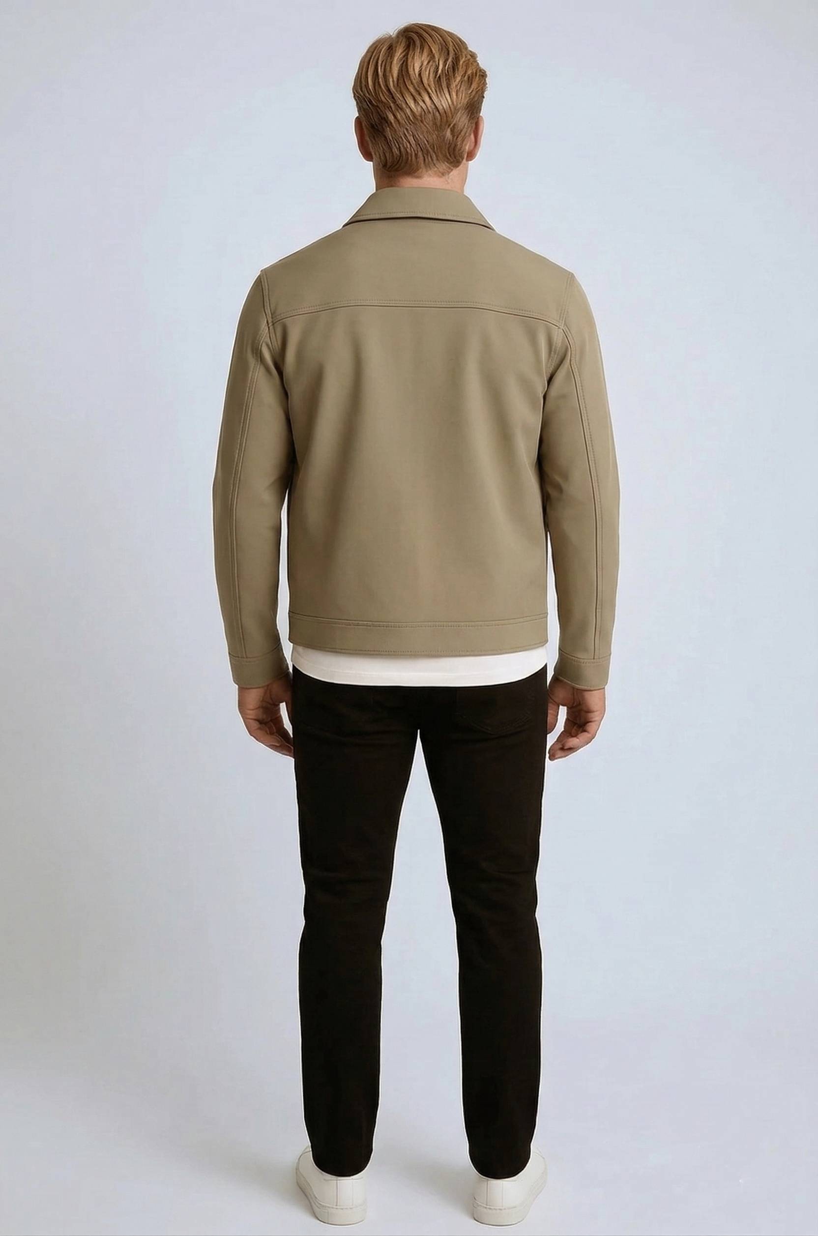 Stilfuld Herrejakke i Beige - Lynlås - Polyester.