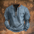 Herre Sweater med Lynlås og Albuelapper, Bomuldsblanding, Casual Strik Trøje — Main Image