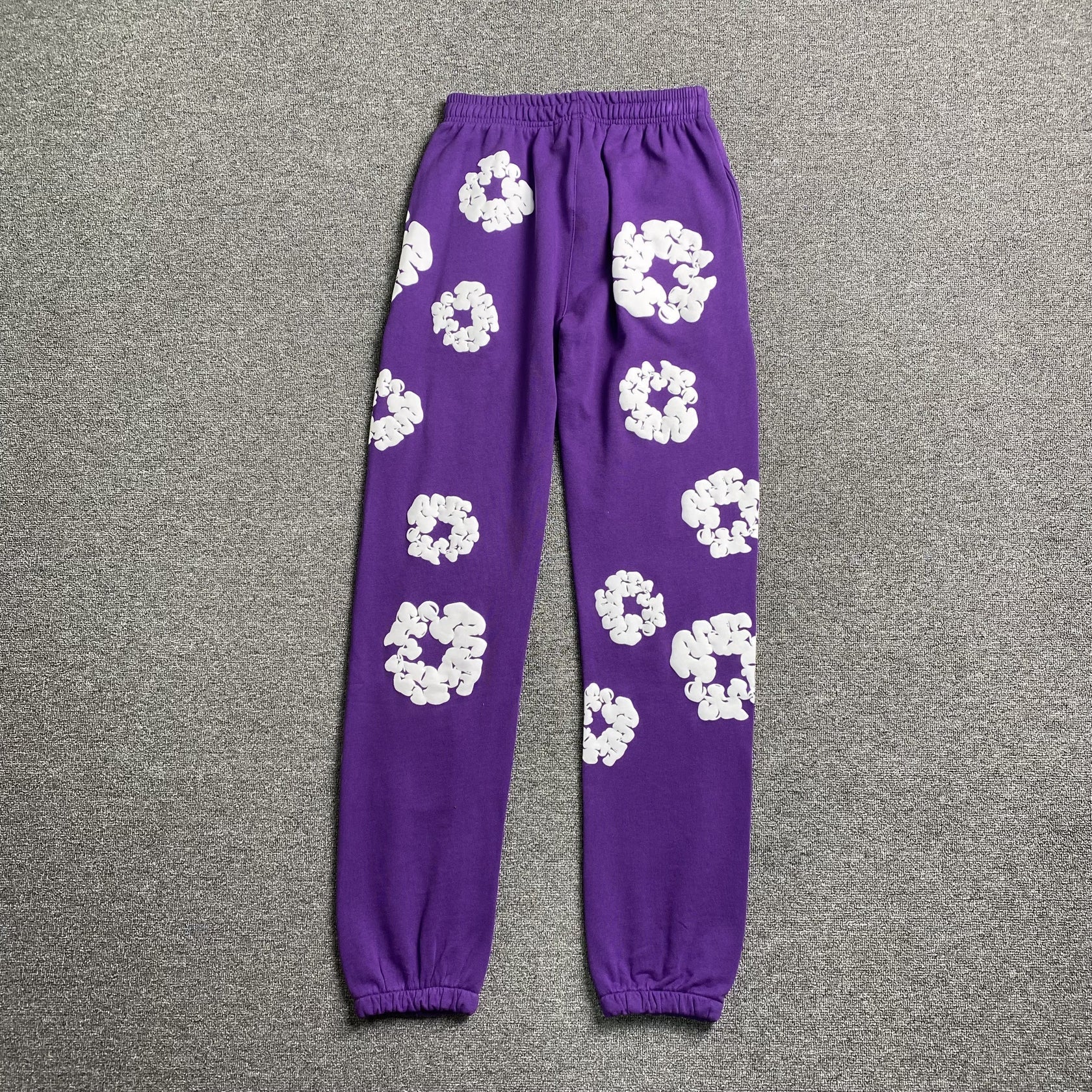 Unisex Sweatpants Bomuld Lilla Print Elastisk Talje — Image 2