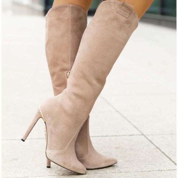 Brand Stiletto Knæhøje Støvler Læder Lynlås Dame Elegant Højhælede Sko — Image 6
