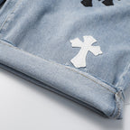 Chrome Hearts Herre Denim Shorts med Kryds Applikationer Blå Bomuld — Image 14