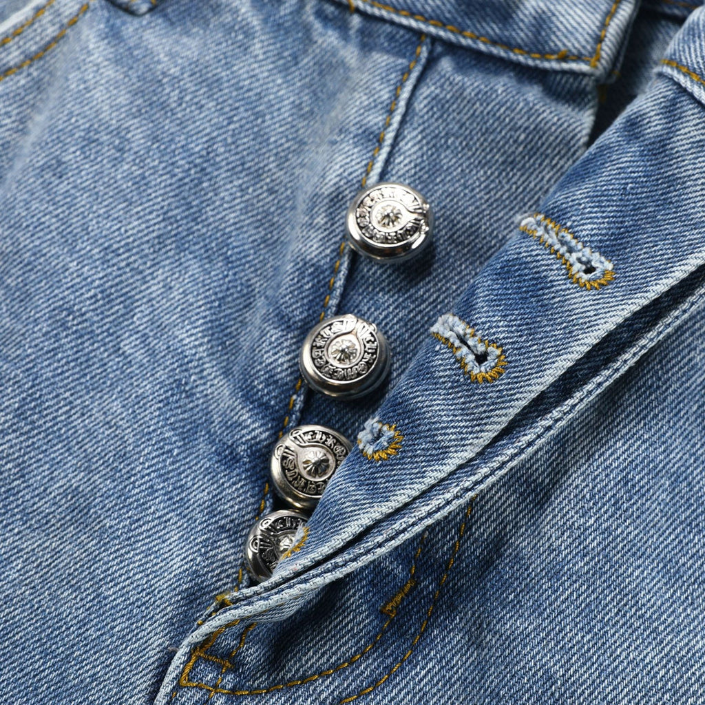Unisex Denim Jeans med Krydsbroderi i Blå og Sort Bomuld — Image 24