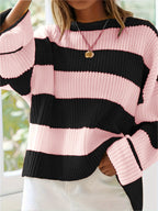 Stribet Striktrøje til Kvinder Lange Ærmer Bomuld Afslappet Pasform — Image 3