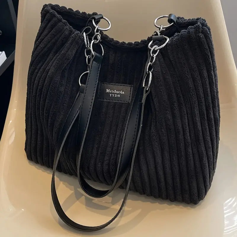 MeiduoLa Dame Skuldertaske Ribbet Corduroy Blød Justerbar Rem — Image 3