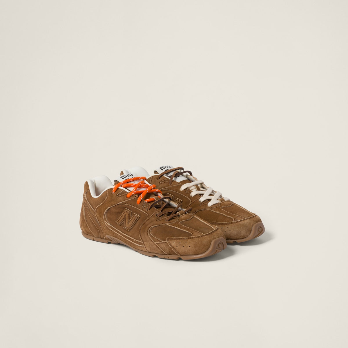 New Balance (WMNS) x Miu Miu 530 SL Sneakers in Suede and Mesh with Orange Laces