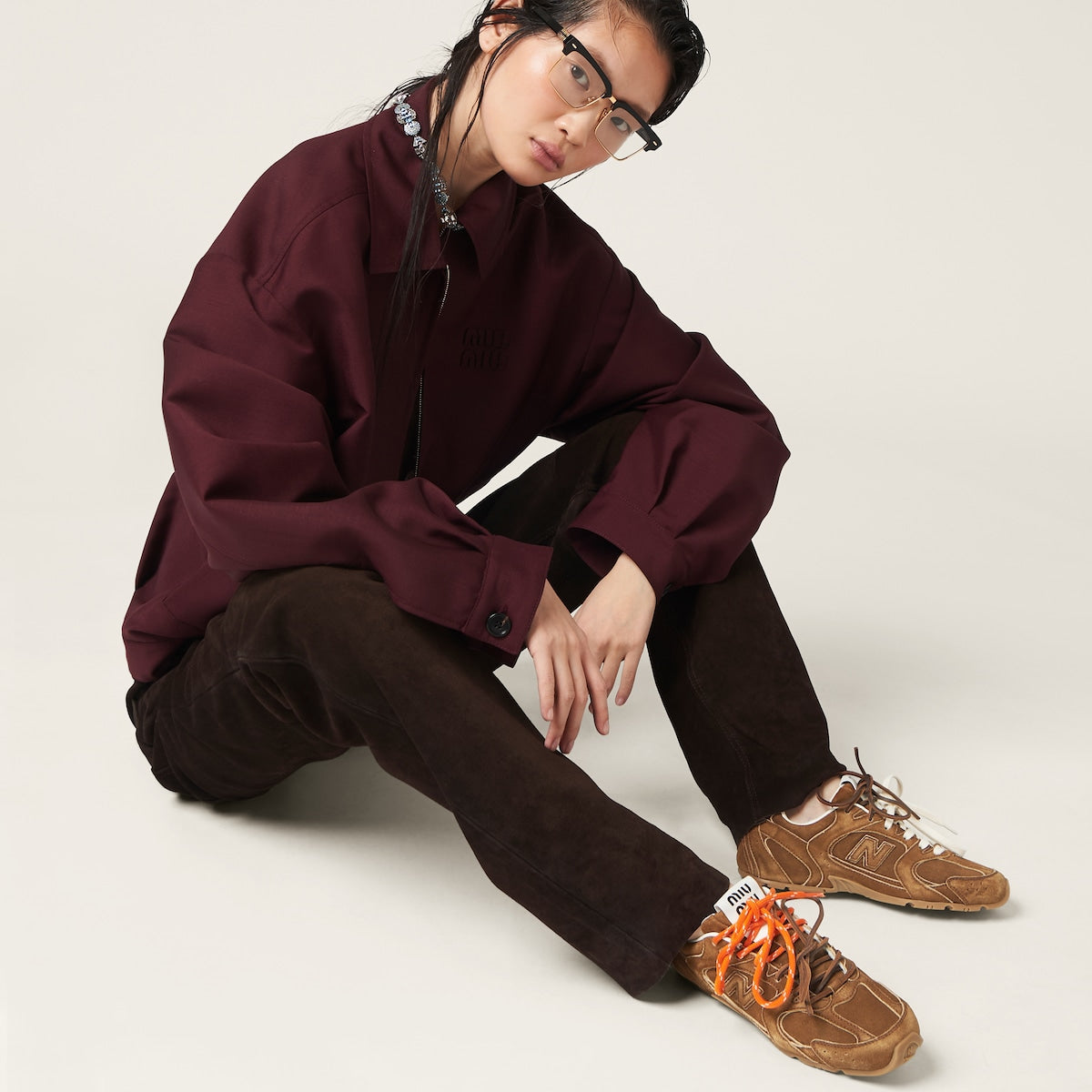 New Balance (WMNS) x Miu Miu 530 SL Sneakers in Suede and Mesh with Orange Laces