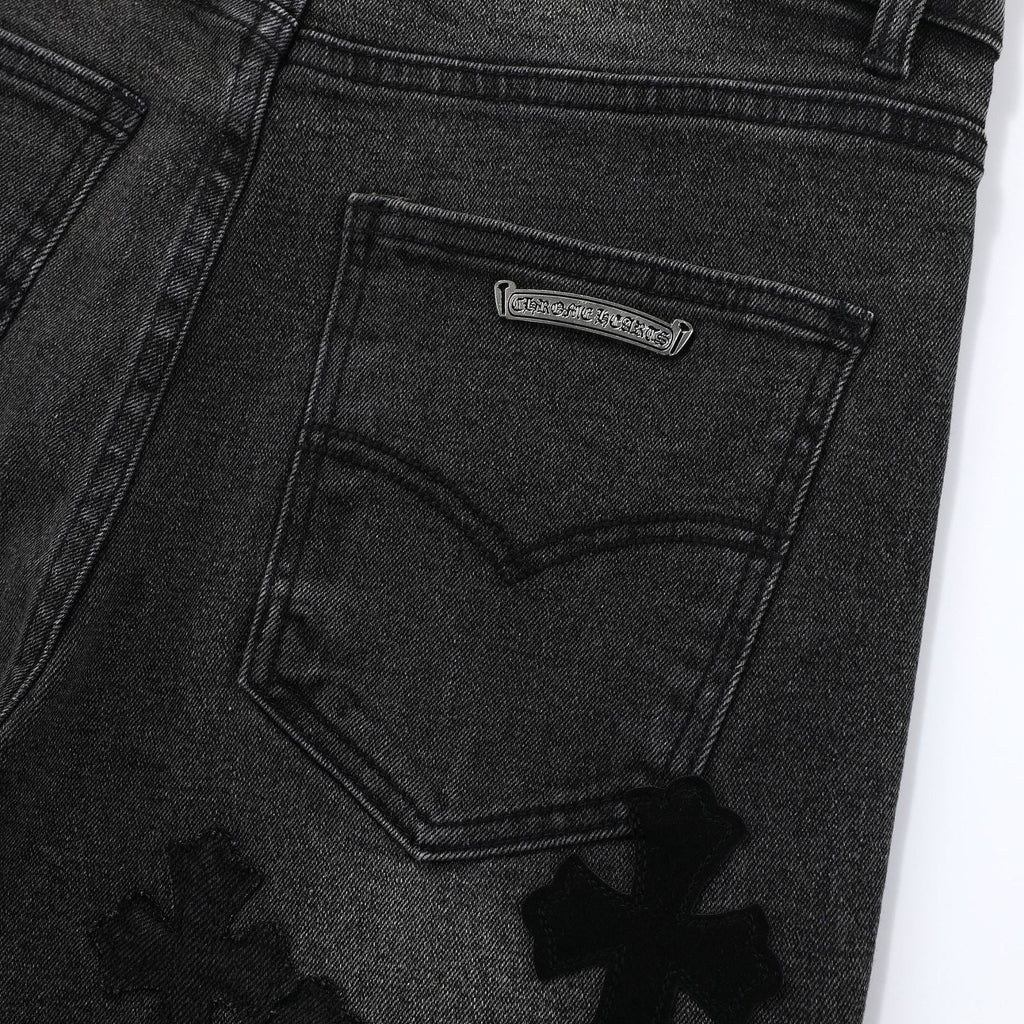 Unisex Denim Jeans med Krydsbroderi i Blå og Sort Bomuld — Image 20