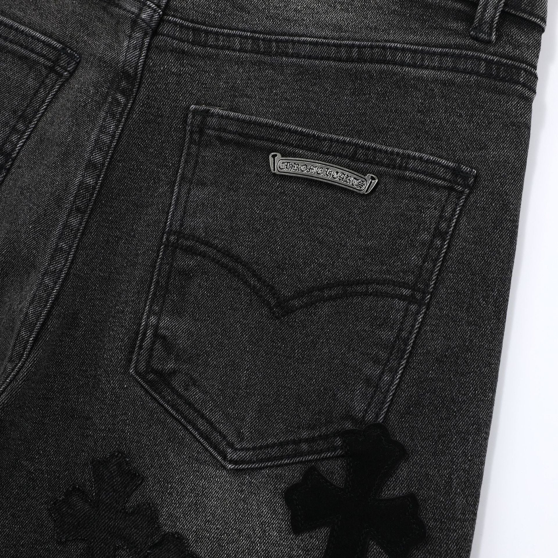 Unisex Denim Jeans med Krydsbroderi i Blå og Sort Bomuld — Image 20
