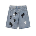 Chrome Hearts Herre Denim Shorts med Kryds Applikationer Blå Bomuld — Main Image