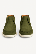 Elegante Herresko i Grøn Ruskind med Hvid Sål — Front View