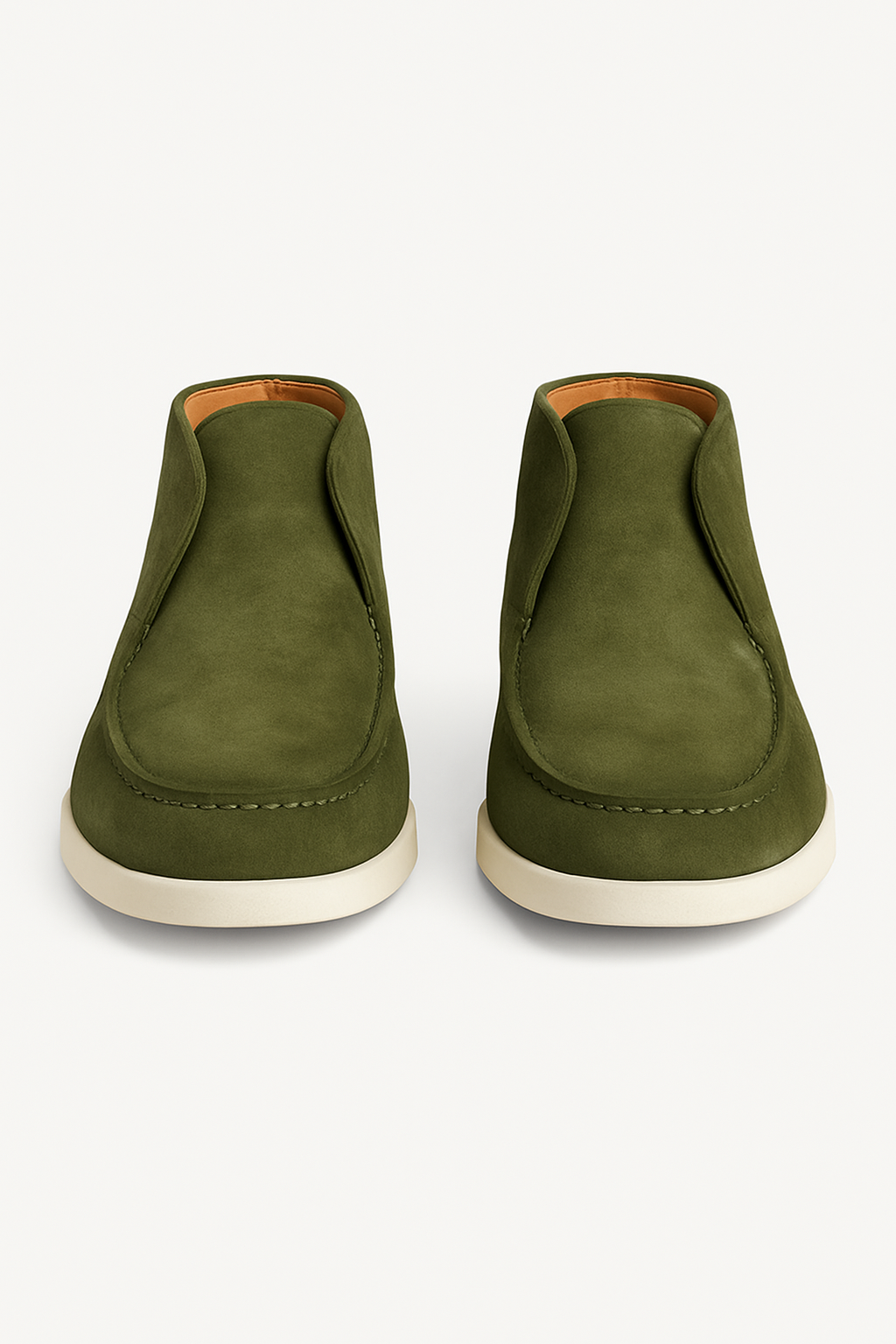 Elegante Herresko i Grøn Ruskind med Hvid Sål — Front View