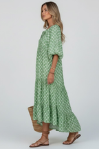 Women’s Long Dress with V Neck and Short Sleeves