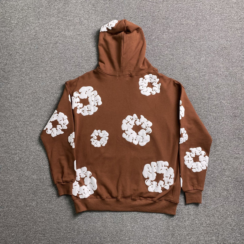 Denim Tears Unisex Hoodie Brun Bomuld Blomsterprint S-XL — Image 2