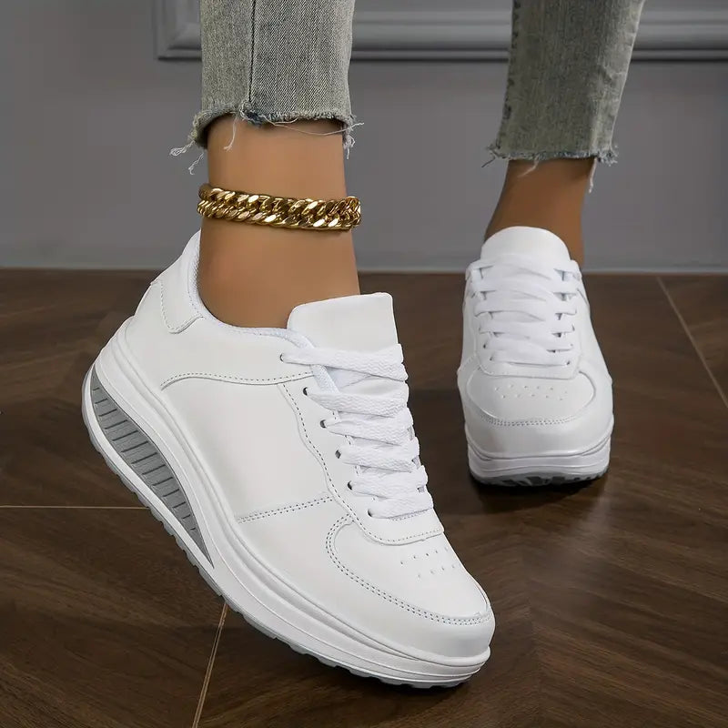 Fashion Dame Sneakers Syntetisk Læder Sort Hvid Komfortabel Snørebånd — Image 3