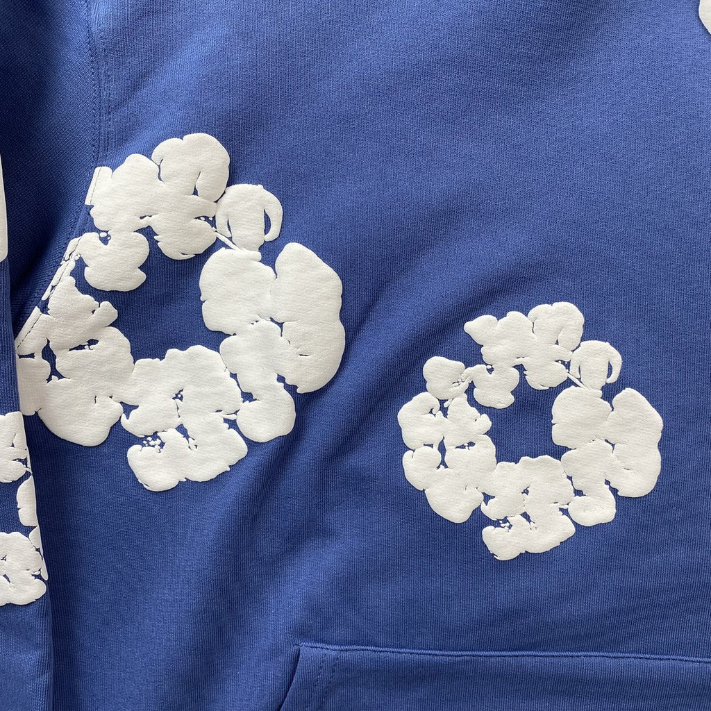 Denim Tears Unisex Hættetrøje Blomsterprint Blå Bomuldsblanding S-XL — Image 4