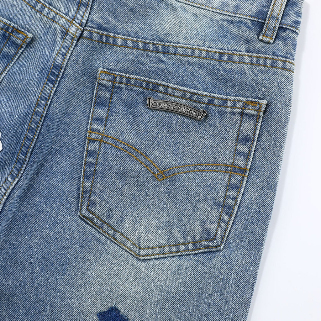 Unisex Denim Jeans med Krydsbroderi i Blå og Sort Bomuld — Image 28