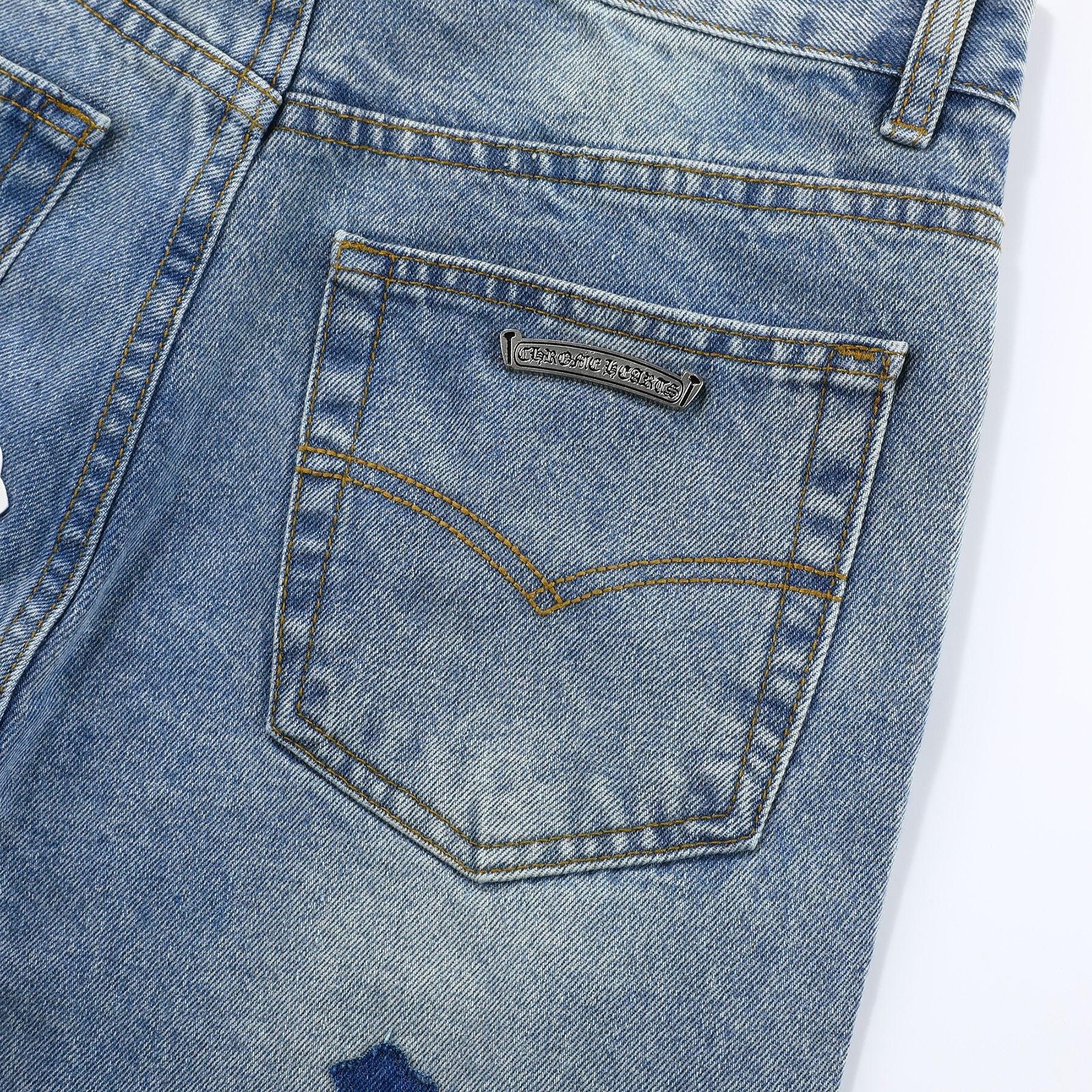 Unisex Denim Jeans med Krydsbroderi i Blå og Sort Bomuld — Image 28