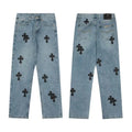 Chrome Hearts Herre Denim Jeans Blå Kryds Applikationer Bomuld — Main Image