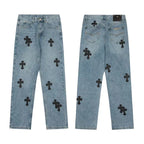 Chrome Hearts Herre Denim Jeans Blå Kryds Applikationer Bomuld — Main Image