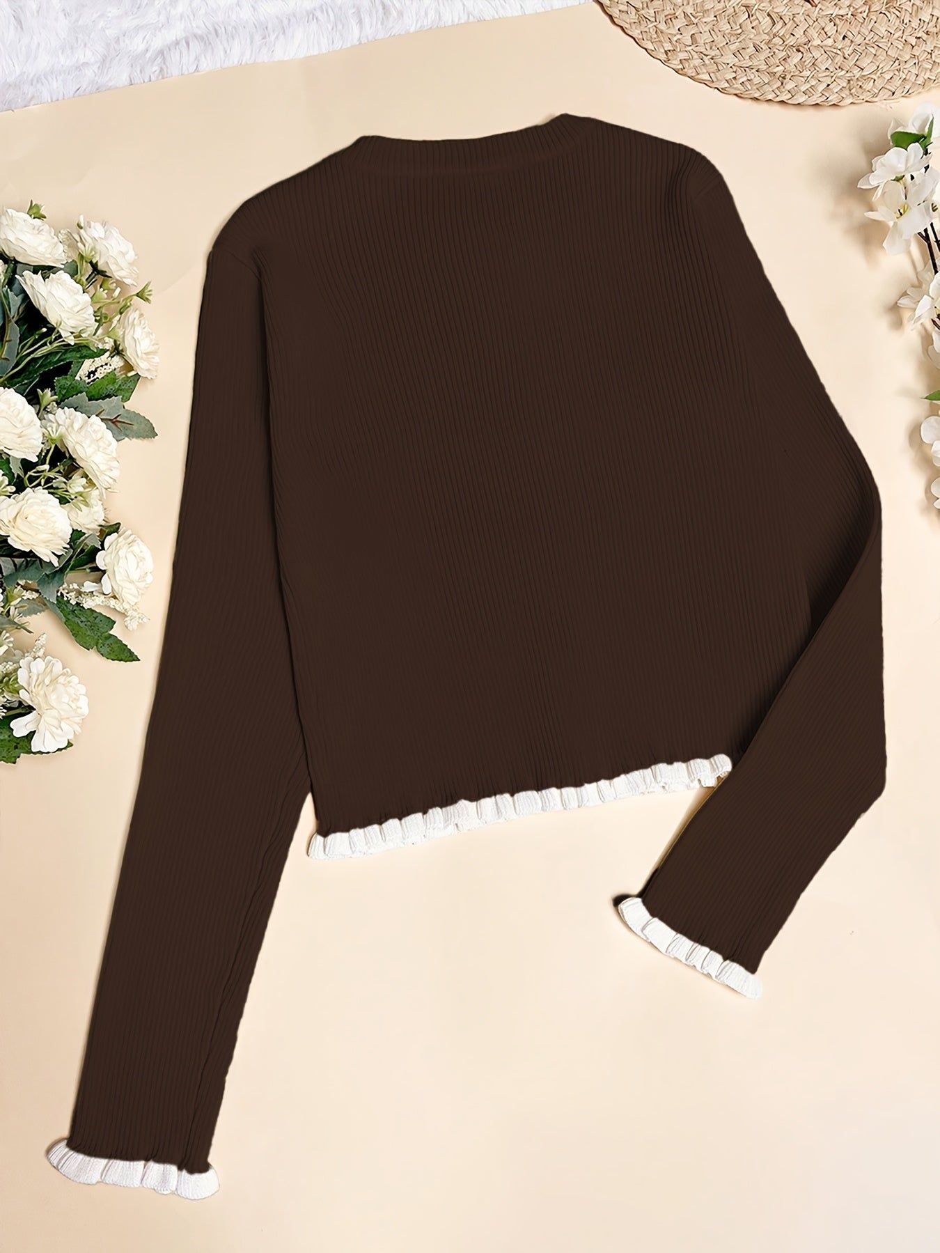 Ribstrikket Cardigan med Guldknapper og Lange Ærmer. Fås i flere farver. — Image 7