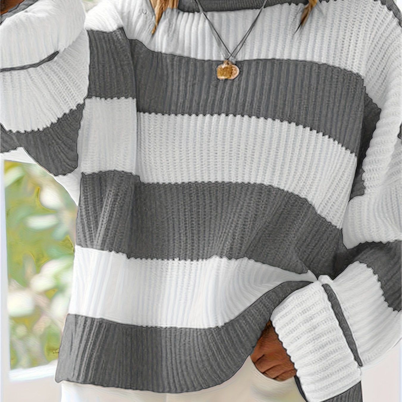 Stribet Striktrøje til Kvinder Lange Ærmer Bomuld Afslappet Pasform — Image 16