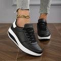 Fashion Dame Sneakers Syntetisk Læder Sort Hvid Komfortabel Snørebånd — Main Image