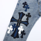 Unisex Denim Jeans med Krydsbroderi i Blå og Sort Bomuld — Image 26