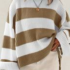 Stribet Striktrøje til Kvinder Lange Ærmer Bomuld Afslappet Pasform — Image 19