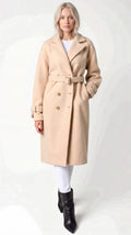 Elegant Beige Frakke med Bælte til Kvinder - Uldblanding, Medium