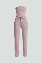 Women’s Strapless Top with High-Waisted Trousers Set