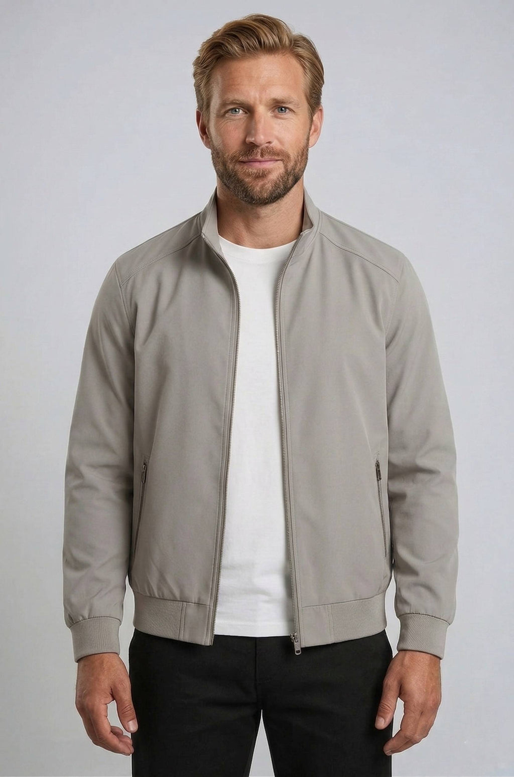 Elegant Herrejakke med Lynlås i Grå Polyester - Komfortabel og Stilfuld