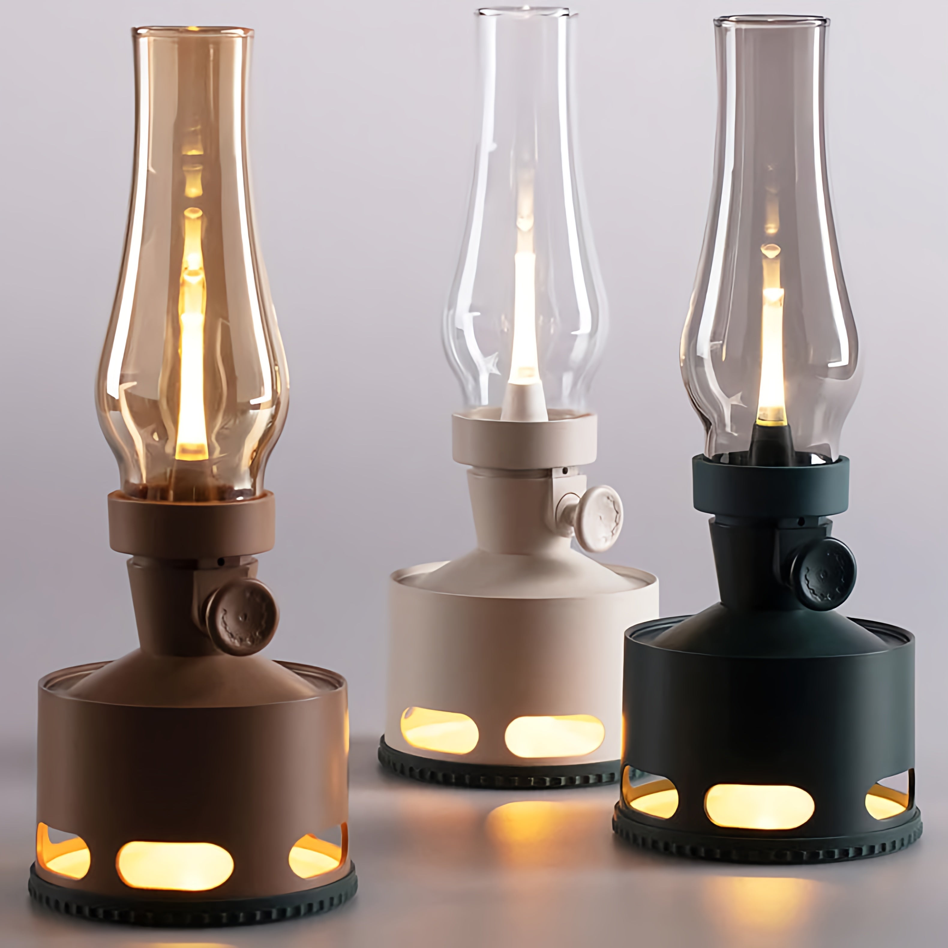 Opditch LED Bordlampe Retro Lanterne Glas Nostalgisk
