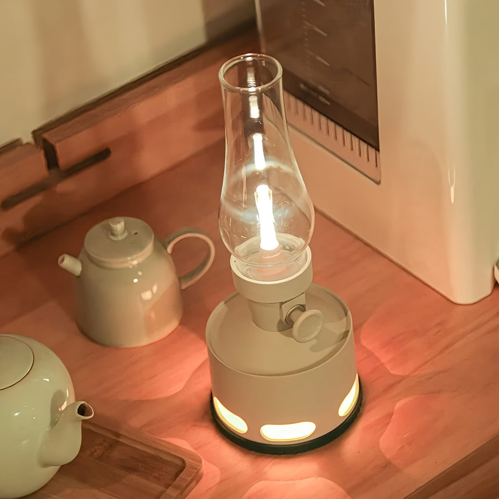 Opditch LED Bordlampe Retro Lanterne Glas Nostalgisk