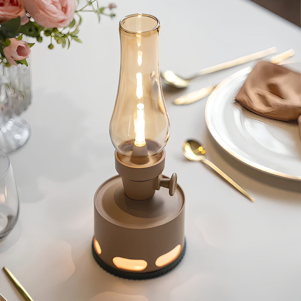 Opditch LED Bordlampe Retro Lanterne Glas Nostalgisk