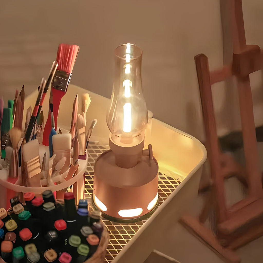 Opditch LED Bordlampe Retro Lanterne Glas Nostalgisk