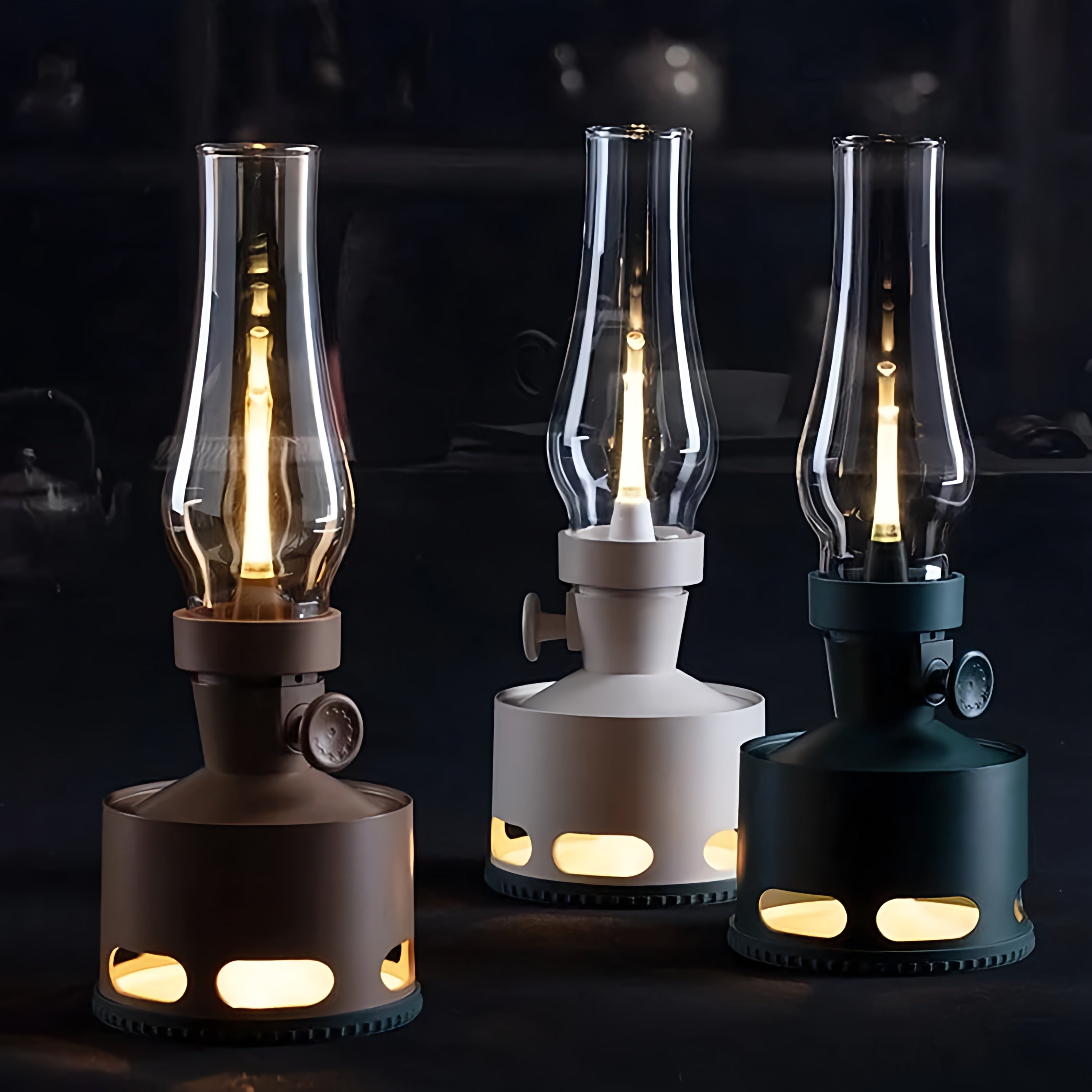 Opditch LED Bordlampe Retro Lanterne Glas Nostalgisk