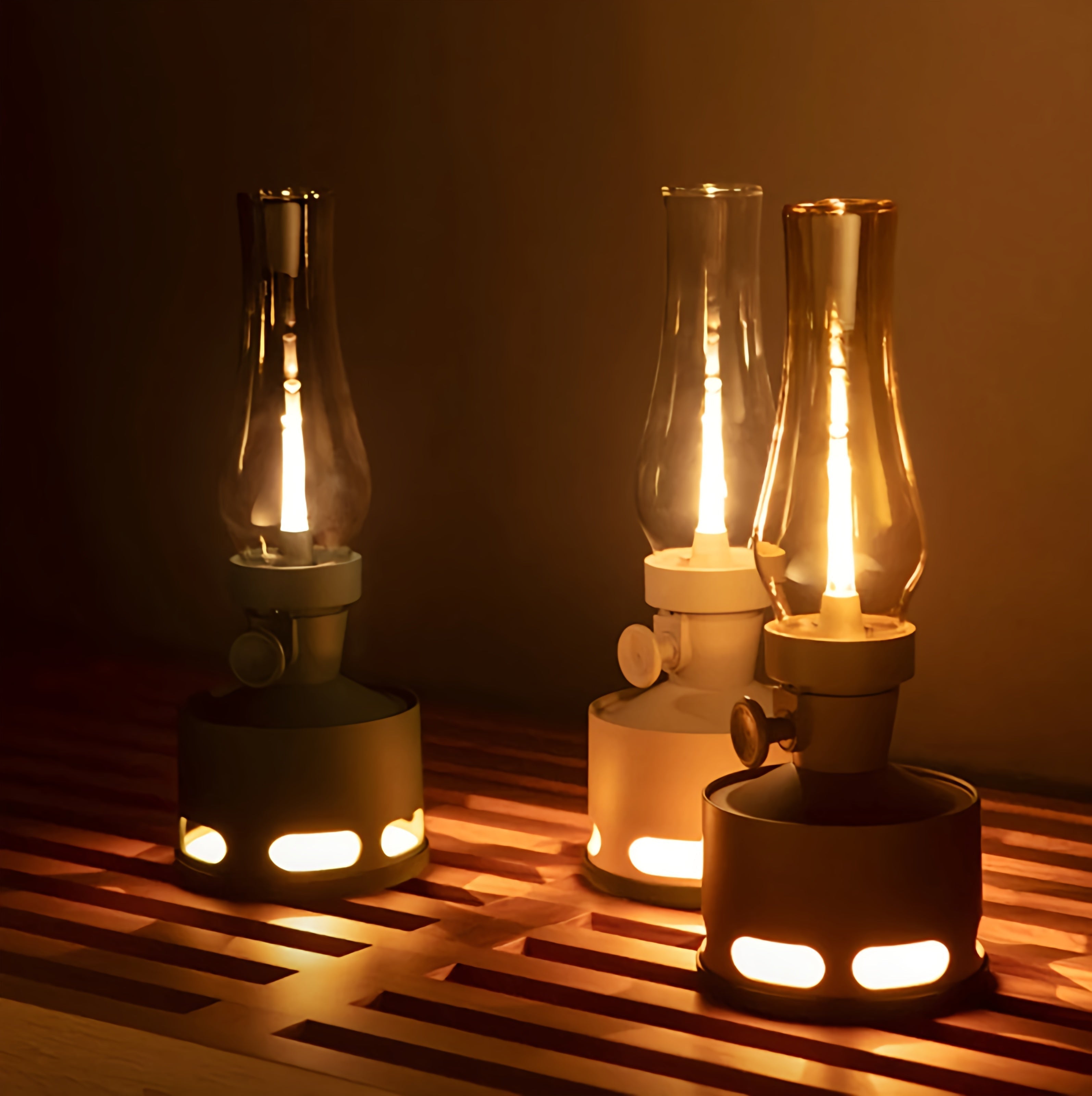 Opditch LED Bordlampe Retro Lanterne Glas Nostalgisk