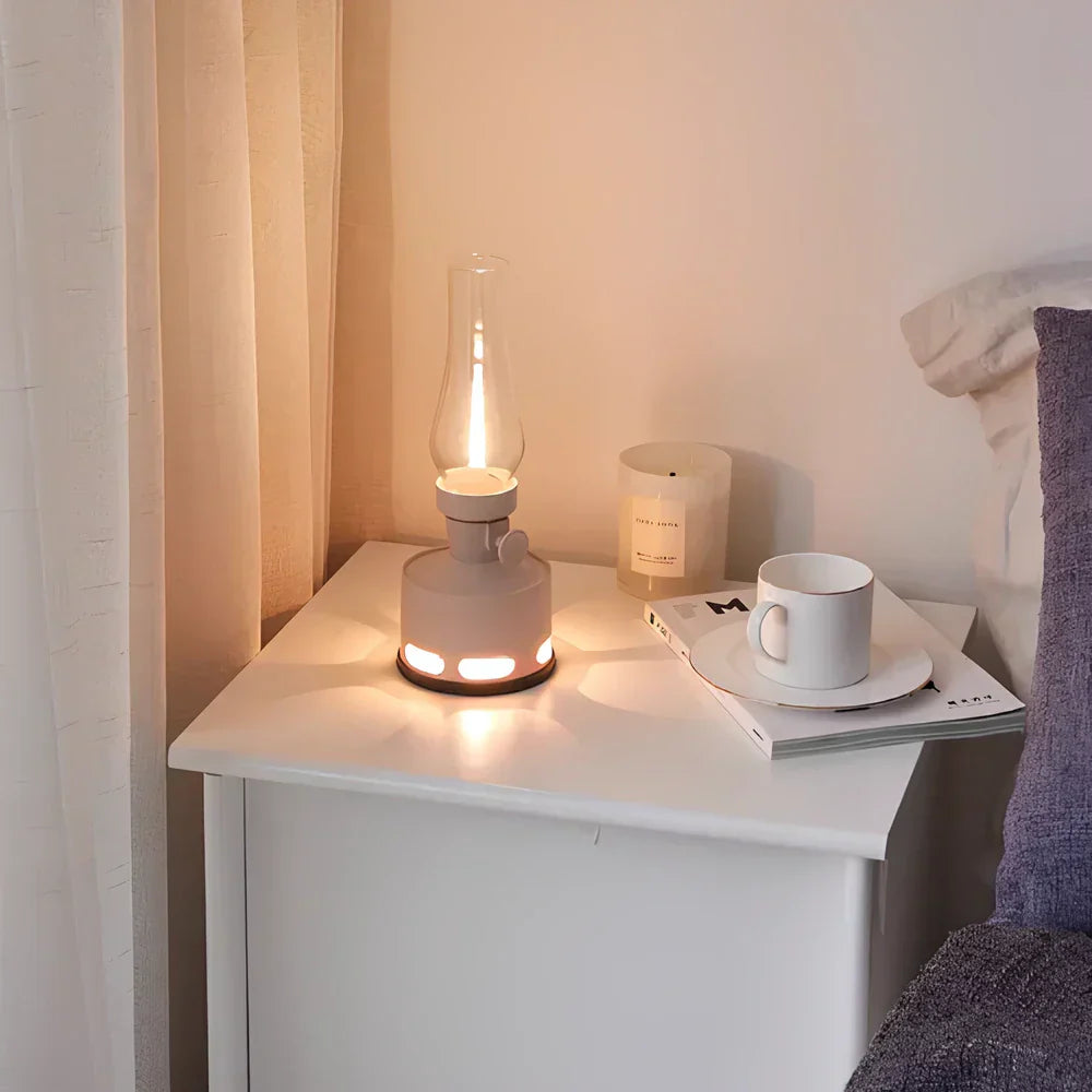 Opditch LED Bordlampe Retro Lanterne Glas Nostalgisk