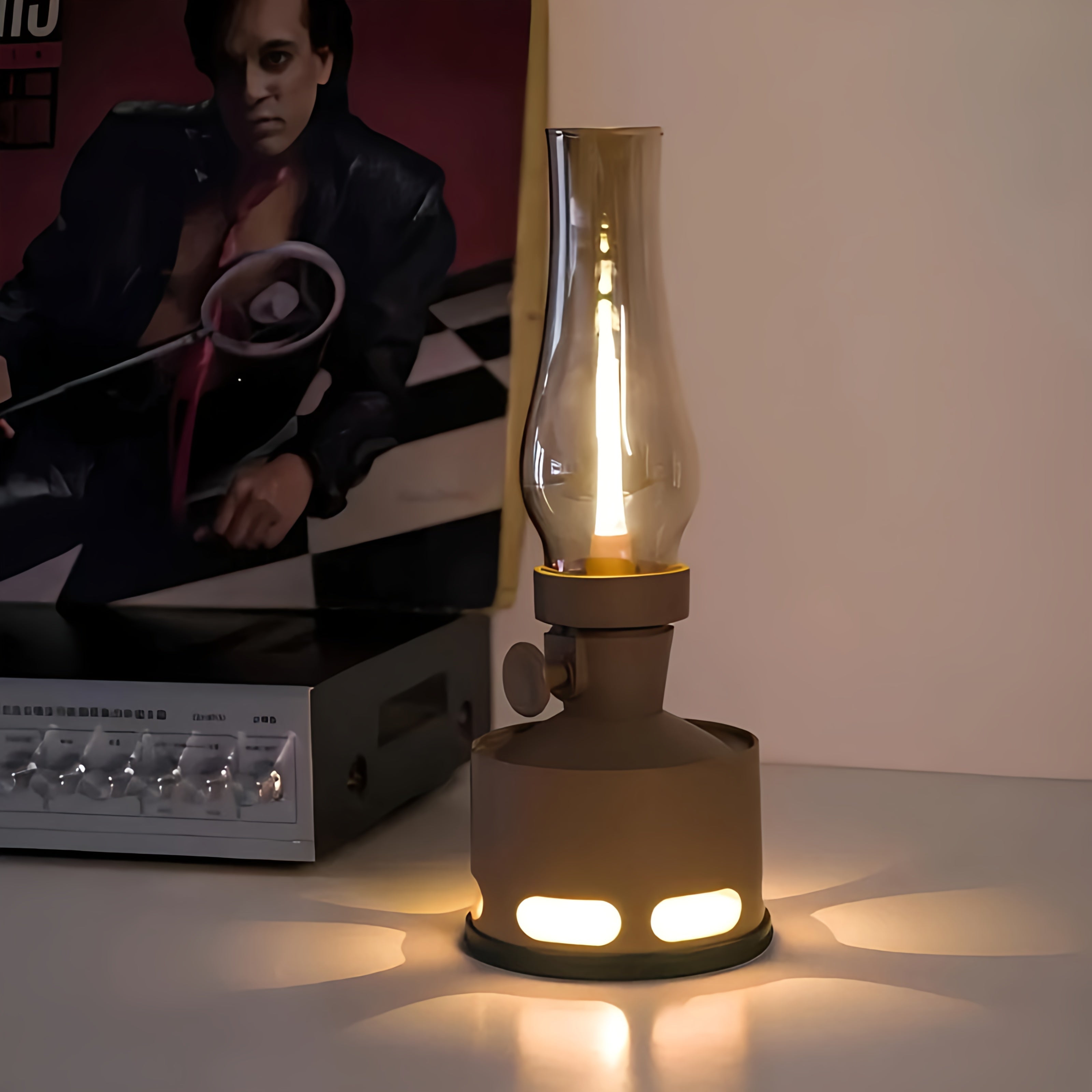 Opditch LED Bordlampe Retro Lanterne Glas Nostalgisk