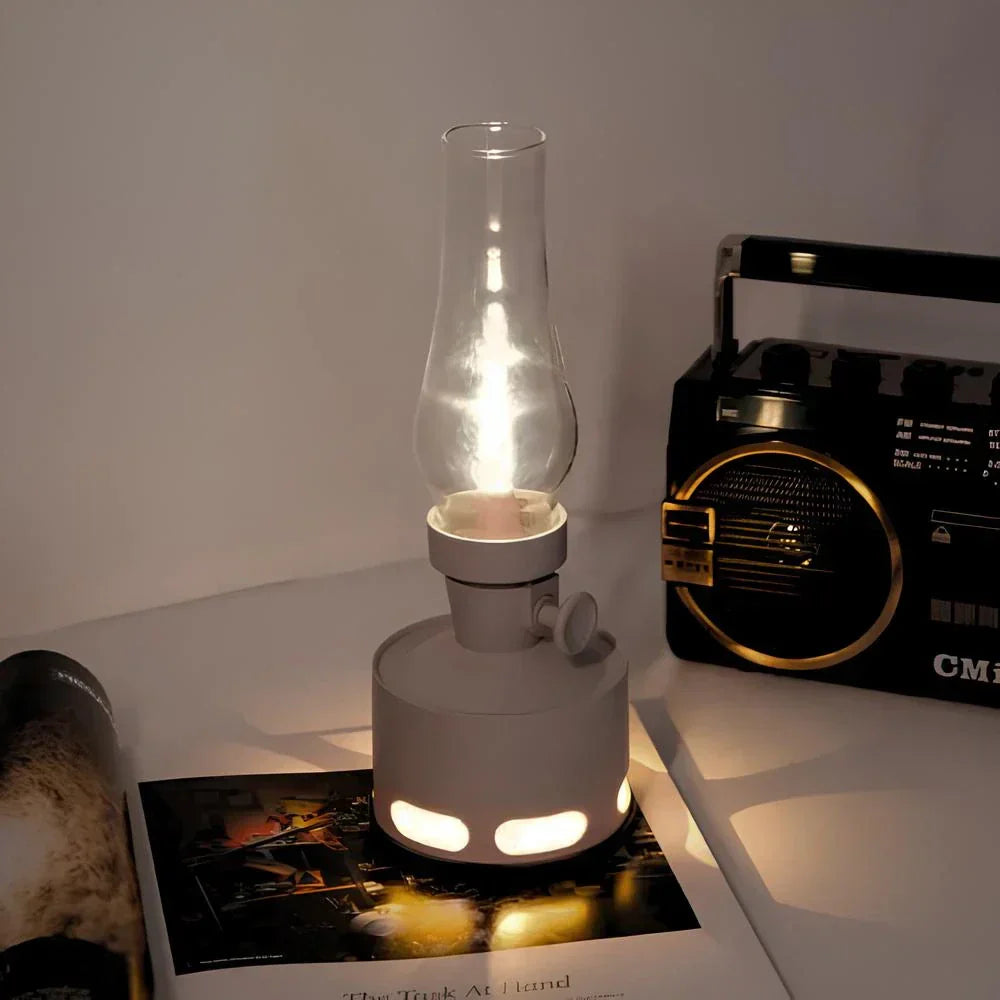 Opditch LED Bordlampe Retro Lanterne Glas Nostalgisk
