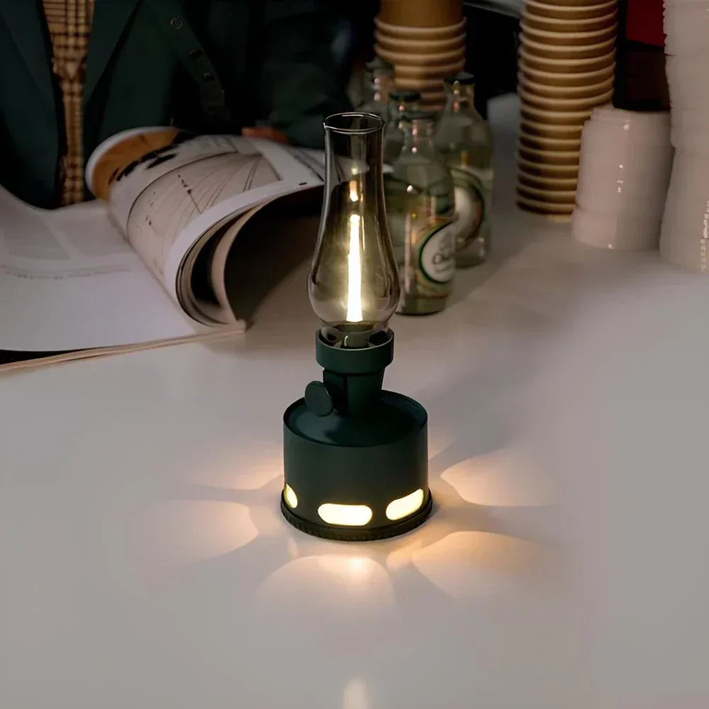 Opditch LED Bordlampe Retro Lanterne Glas Nostalgisk