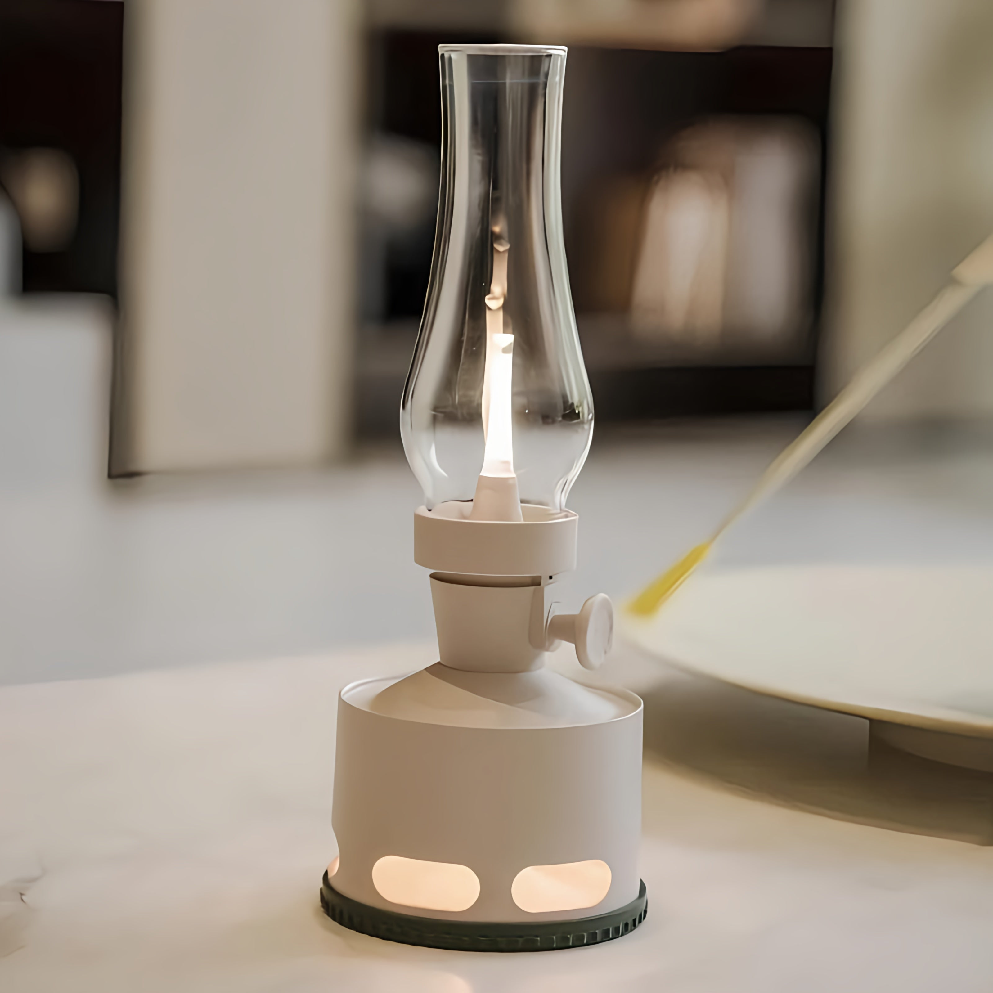 Opditch LED Bordlampe Retro Lanterne Glas Nostalgisk