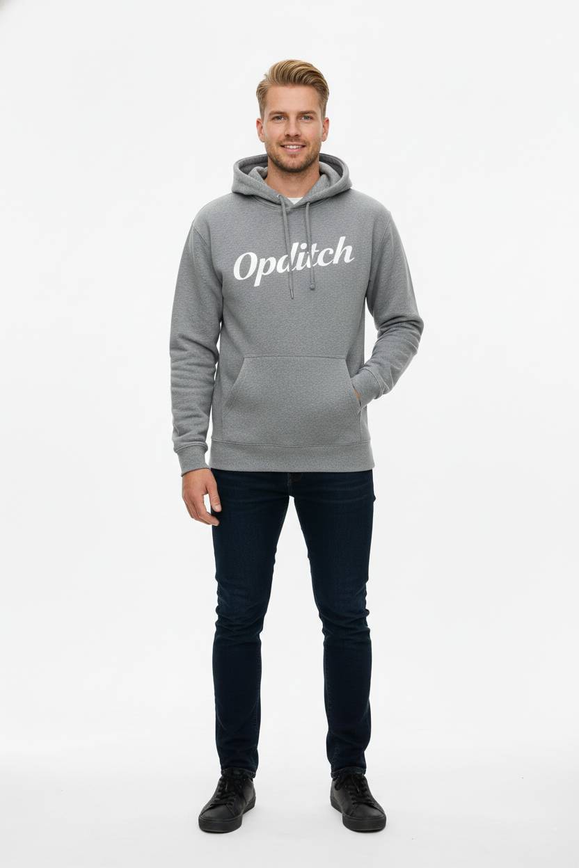 Opolitch Herre-hoodie med logo og skrift - Heather Grey