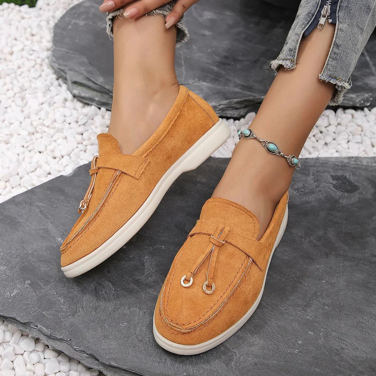 Dame Mokkasiner Ruskind Slip-On Komfortable Hverdags Sko — Image 4